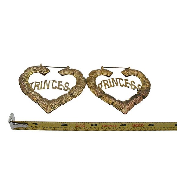 Chunky Princess Earrings Bamboo Thick Heart Shaped Hoop Dangle Fashion 2.5x3" - Picture 7 of 10